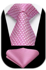 Enlision Herren Rosa Gepunktet Krawatte mit Einstecktuch Set Einfarbig Krawatten für Herren Hochzeit Formelle Geschäfte, Rosa