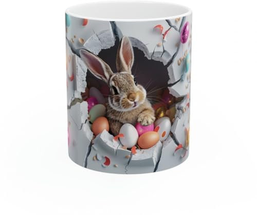 Jm-Déco Mug oeufs et Lapin de Pâques - idée cadeau - Tasse joyeuse Pâque Tasse en céramique original (lapin de pâque 5)