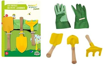 PLANETE PLANTE - Set mit 3 Gartenwerkzeugen für Kinder - Stille, es wächst - 170636SP - Metall - Garten - Natur - Pflanze - Blumen - Spielzeug für Kinder - Ab 3 Jahren