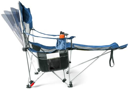 Chaise de Camping Pliante en Plein air, 120kg siège Pliable Portable Chaise Peche 4 Positions Dossier Réglables, Chaise Camping avec Porte-gobelet avec Sac, Appui-têteet Porte-gobelet (Bleu)