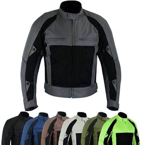 warrior gears Herren-Motorradjacke aus Air Mesh und 600D Cordura Textil, CE-Schutz, gepanzerte Rennmotorradjacken mit Mesh und wasserdichtem Futter, atmungsaktiv, Grau und Schwarz - L