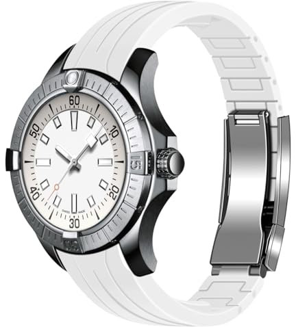 Kai Tian Bracelet de montre de rechange en silicone - Extrémité incurvée en caoutchouc - 18, 20 et 22 mm - Avec boucle de plongée classique - Pour hommes et femmes, 22mm, Acier inoxydable, Pas de