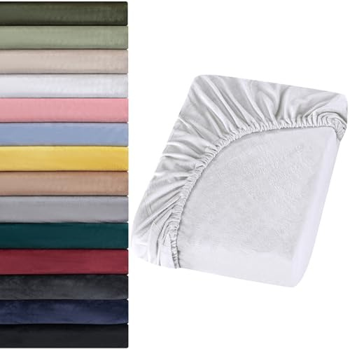 Soifox Jersey Warm Spannbettlaken 180x200cm bis 200x200cm Plüsch Fleece Samtweich Kuschelig Flauschig Cashmere Touch Bettlaken für Boxspringbett Topper Matratze Weiß mit Gummizug