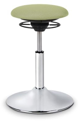BALIMO Classic - Bürohocker - ergonomischer Sitzhocker - Hocker mit frei beweglicher Sitzfläche - Rücken-Trainer - Sitztrainer - Bewegungshocker - Standfuß Silber gebürstet (Sitzbezug Grün)