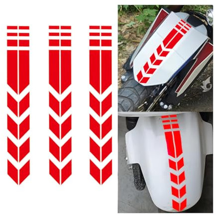 Adunsiaoto 3 Stück Motorrad Kotflügel Reflektierender, Aufkleber Fender Reflektierende Für Motorräder Universal, Motorrad Rahmen Frontgabel Aufkleber Fahrrad Dekoration ZubehöR(Rot)