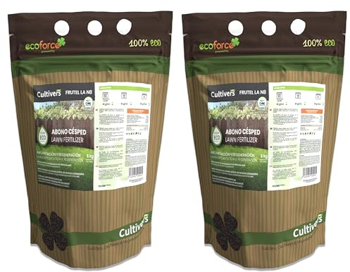 CULTIVERS Abono Césped Ecológico 2x5kg (500 m²) Fertilizante Origen 100% Orgánico y Vegano Granulado de Liberación Lenta y controlada