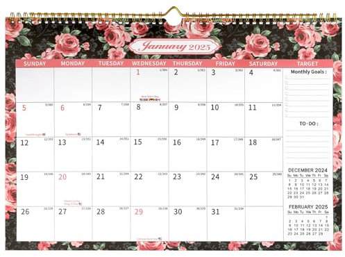 Wandkalender 2025-2026, 2 Jahreskalender 2024-2026, Jan 2025 - Juni 2026, 42 x 30 cm, Kalender 2025, Monatskalender 2025, mit linierten Blöcken, Dickes Papier, Feiertage, To-Do-Liste, Blume