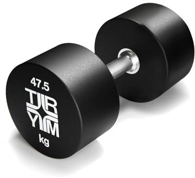 Trym Kurzhanteln - 10-60 kg Gewicht, Einzeln, aus Polyurethan, Stahlkern, Griff gerändelt, mit Gewichtsangabe, Rund, Schwarz - Kompakthantel, Rundhantel, Dumbbell, Hantel, Krafttraining (47,5 kg)