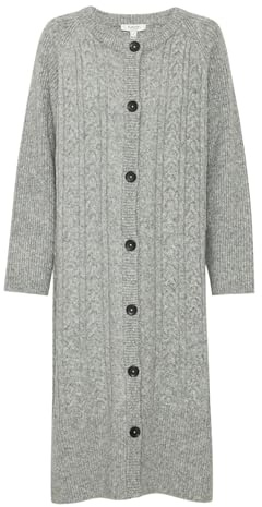 b.young BYNello Damen Strickjacke Langer Cardigan mit Knopfleiste Schlitze am Saum Rundhals Loose fit