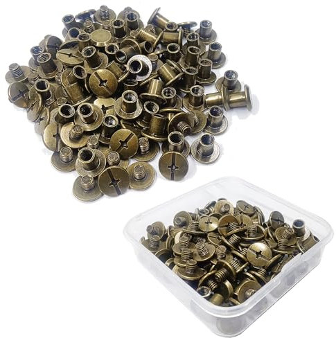 JXPXJMY Kit de 50 Piezas Remaches de Acero al Carbono para Encuadernación de Chicago, Remaches Ledger para Cinturón de Encuadernación Decoración de Maletas (Bronce, M5*6)