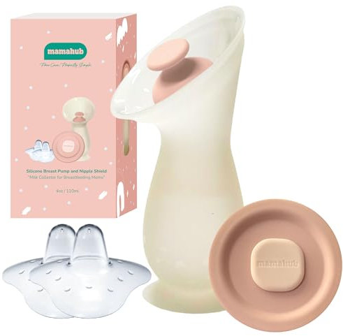 Mamahub Breast Pump, Silicone Breast Milk Collector, Hand Pump for Breastfeeding, Manual Breast Pump with Suction Base, 4oz/110ml