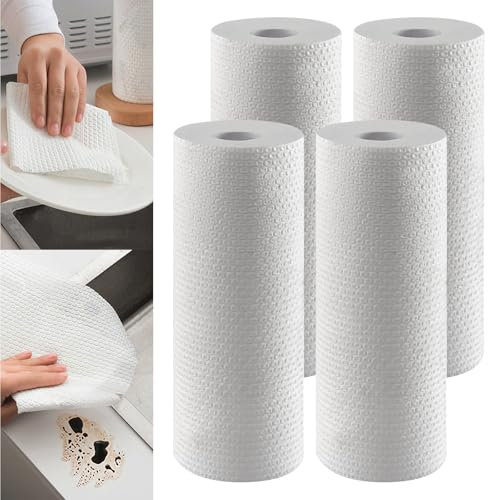 4 Rollen Küchen-Papierhandtuch, Einweg-Geschirrtücher und Handtücher für die Küche, vielseitig einsetzbar, langlebig, für Küche und tägliche Reinigung, saugfähig, nicht fettend (Weiß, 50 Blatt pro