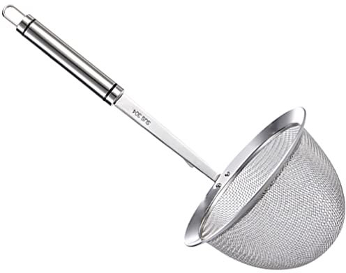 Rete for alimenti, ravioli, noodle, colino, cestello profondo, maglia fine, schiumarola, cucina, setaccio fine, colino a rete con manico sospeso for la casa M cestini(32X12X7.5CM)