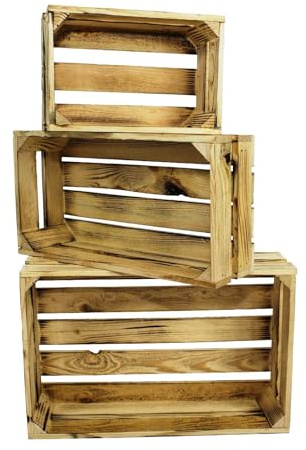 Lermowood Set aus 3 Holzkisten Nr. 3 Geflammt, Naturholz, Wandregale, Aufbewahrung, 7 Farben, Vintage