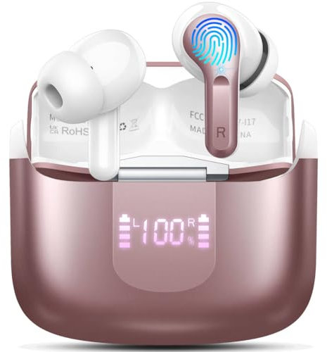 Ordtop Wireless Earbuds, Bluetooth 5.3 Headphones 2024 Headphones in Ear, 4 ENC Noise Cancelling Mic Ear buds, 40H Deep Bass Wireless Earphones IP7 Waterproof Bluetooth Earphones USB-C, LED Display