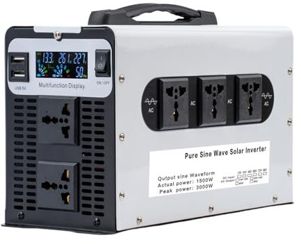 HYZHANHONG 1500 Watts Portable Pure Sine Wave Inverter DC 12V 24V 48V 60V 72V To 110V 230V Power Solar Car Inverter Voltage Converters for Truck RV Car Solar Inverter,24V to 230V