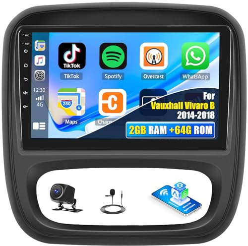 Zomolither 2+64G Android 15 Car Stereo for Vauxhall Vivaro Renault Trafic FIAT Talento Nissan NV300/VW30 with Wireless Carplay Android Auto 9'' Touchscreen Radio GPS Bluetooth FM Rear Camera