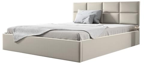 Sofello Polsterbett GOBI 90 120 140 160 180 200 Metall-Lattenrost Velour Samtstoff Velvett mit Bettkasten und Stauraum (Riviera 21 - beige, 140x200)