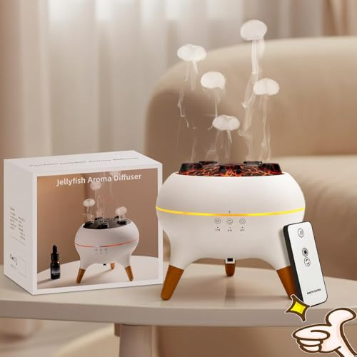 Dancing Jellyfish Essential Oil Diffuser with Remote Control, 250ml Aromatherapy Diffuser for Home, Bedroom and Office, 4/8 Timer, Auto Shut-Off