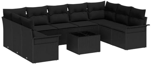 vidaXL 5-teiliges Garten-Sofa-Set aus modernem, schwarzem Poly-Rattan mit Kissen | Verstellbare Füße für bequemes Sitzen im Freien, ideales Loungemöbel für den Garten