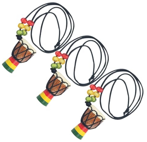 LRXIYODE Afrikanische Holz Djembe Halskette 3 Stück Percussion Anhänger Kleiner Handtrommel Schmuck Für Musikfans Und Geschenke