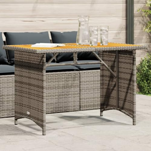 SDWEHO7 Gartentisch Balkontisch Wetterfest Outdoor Garten Terrasse Esstisch mit Holzplatte Grau 110x68x70 cm Poly Rattan