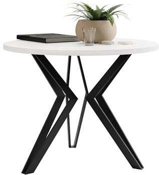 Mirjan24 Couchtisch rund Korku M13, Beistelltisch, Sofatisch, Coffee Table, Wohnzimmertisch mit Schwarz Beine aus Stahl, L:67 x B:67 x H:50 cm (Weiß/Schwarz.)