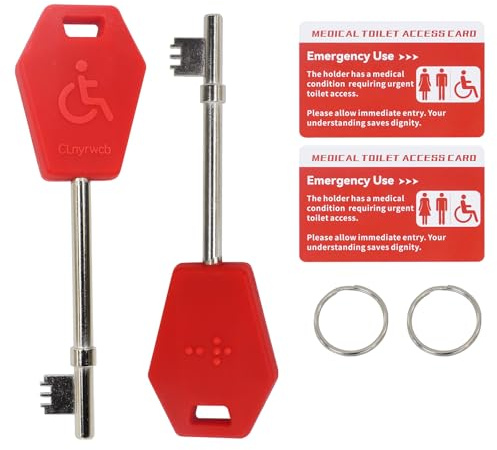 Schlüssel für Behinderten-WC, Schlüssel für Behinderten-WC, einfacher Griff und Braille-Design, universeller Behinderten-WC-Schlüssel, Rot, 2 Stück