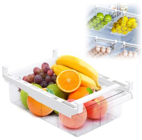 Huamirra Kühlschrank Organizer, 30,5 x 20 x 9,5 cm, Ausziehbare Aufbewahrungsbox für Kühlschrank, Fridge Organiser, Ausziehbarer Kühlschranks Schubladen, für Kühlschrankregale, Gefrierschrank, Küche