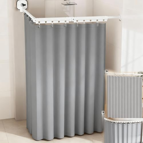 Tringle à Rideau De Douche Pliable, 4 Fois TringleRideau De Douche Pliable 1,8 X 2 M Rideau De Doucheétanche Sans Perçage Tringle De 162 Cm Forme En L/U Forme échelle Forme Droite (Gris, 4 Fois)