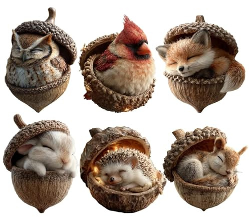 Forest Animal Acorn Ornaments – Cozy Forest Christmas Ornaments,Cute Forest Animals Christmas Trees Hanging Decorations,Rustic Nature-Themed Home Decor, Animal Lovers Gift (6Pcs)