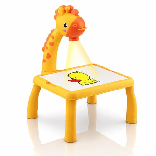 Kukyller Proiettore da Disegno per Bambini, Proiettore da Disegno per Bambini Simpatico cerbiatto Tavolo Regolabile a 3 Livelli Alimentato a Batteria con Effetto sonoro per Ragazzo e