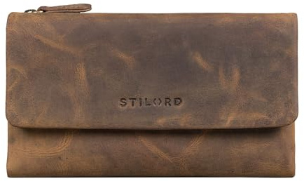STILORD Lena Aufklappbare XL Geldbörse Damen Leder Portemonnaie Groß Viele Kartenfächer Geldbeutel Weiches Echtleder Damengeldbörse RFID Geldtasche mit Zwei Münzfächer Farbe:mittel - braun