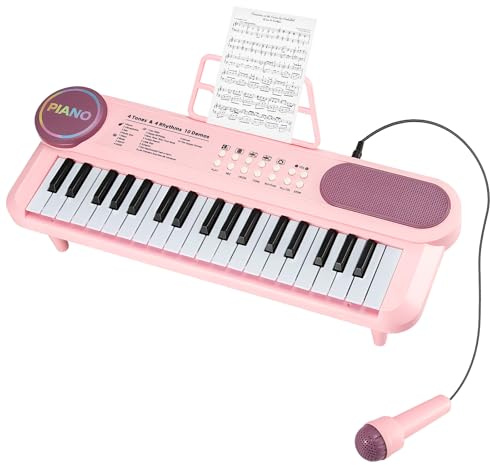 37-Tasten Kinder-Elektroniktastatur, Klavier-Spielzeug für Kinder, Rotes Musikinstrument mit Klang- und Rhythmusmodi, Frühes Musiklernspielzeug, Geburtstagsgeschenk für Jungen und Mädchen (pink)
