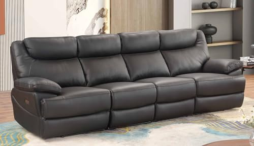 MAPO 3581 4-Sitzer Fernsehsofa elektrisch verstellbar | Komfortsofa aus Premium Leder mit Rückenlehne, Fuß- & Kopfstütze | Schwarz