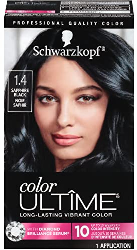 Schwarzkopf Color Ultime 1.4 Sapphire Black Hair Dye, Permanent Intense Black with Diamond Brilliance, Fade-Resistant, Covers Grays, All Hair Textures