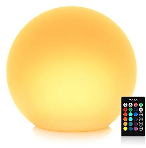 Mr.Go 14-inch LED Ball Light, Cordless Rechargeable Globe Lamp w/Remote, 16 RGB Color Changing Dimmable Mood Lamp, Waterproof Decorative Glow Orb Light for Home Outdoor Garden Patio Pool Party Decor