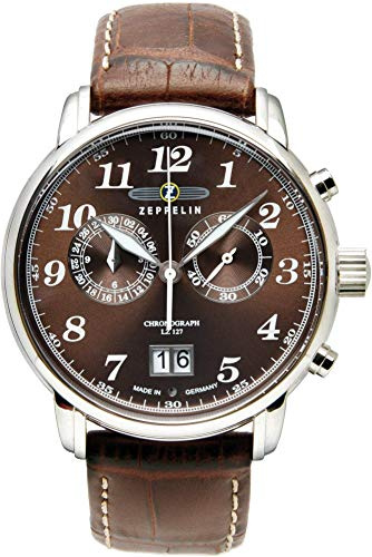 Zeppelin Count Herren Uhr analog Quarzwerk mit Leder Armband 7684-3