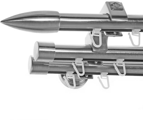 BASIT Gardinenstange 3 läufig Innenlauf Wandmontage 320 cm lang Edelstahl Look Vorhangstange dreiläufig mit Ø20mm Gardinenstangenset H60III