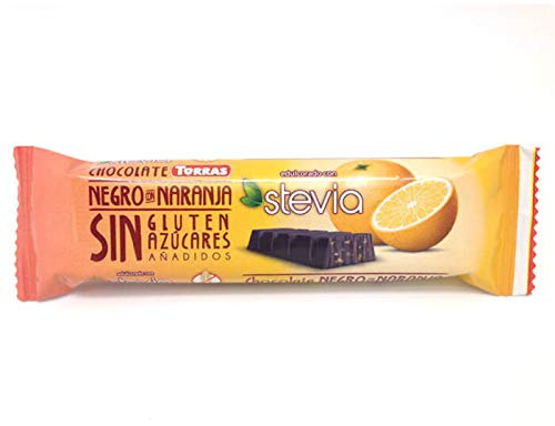 Torras Stevia Schokoladen Riegel, Zuckerfreie Zartbitterschokolade, Schoko Snack ohne Zuckerzusatz, Dark Chocolate Orange, Schockoladenriegel (35g)