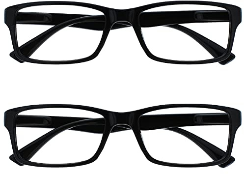OPULIZE PEP Classic Reading Glasses for Women Men, Scratch Resistant Rectangular Frame with Spring Hinges, Black +3.5 (Pack of 2)