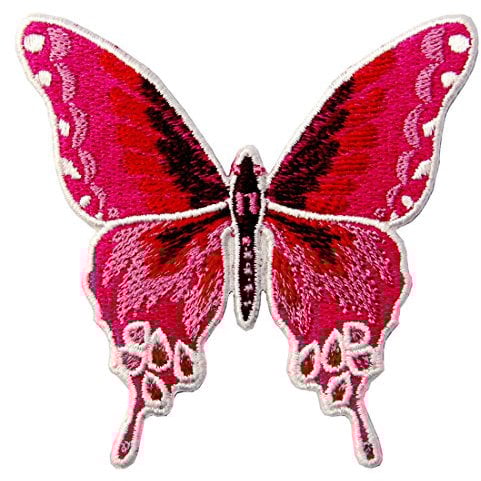 Aufnäher, bestickt, Design: Schmetterling, zum Aufbügeln oder Aufnähen, Rosa