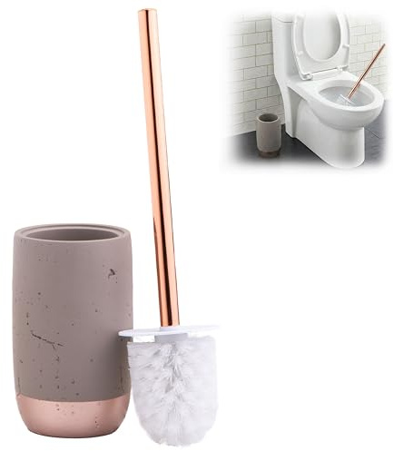 Premier Housewares Housewares Neptune Toilet Brush and Holder, Concrete/Plastic/Stainless Steel, Grey/Copper, 10 x 10 x 39 cm