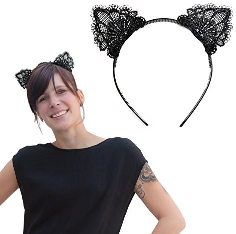 Oblique Unique® Haarreifen Süße Katzenohren in Schwarz Katze Harreif für Damen Fasching Karneval