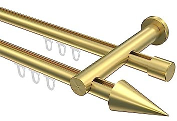 Interdeco Messing Optik Innenlauf Gardinenstangen 20 mm Ø 2-läufig Platon Savio, 180 cm