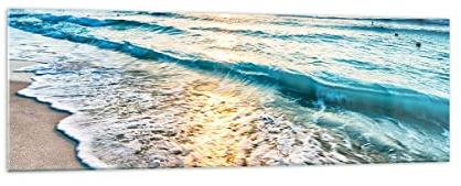 Bilder auf Glas 160x50cm Wandbild Glasdruck Landschaften Maritim - 3621 | Meer Welle Strand Panorama Groß XXL Modern Dekoration Wohnzimmer Schlafzimmer Küche Wanddeko Kunstdruck Art Wall Decor ARTTOR