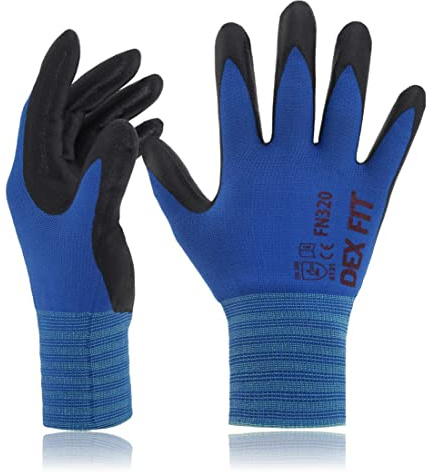 DEX FIT Guantes para Jardinería FN320, Ajuste Cómodo Elástico 3D, Buen Agarre, Recubrimiento de Espuma Duradero de Nitrilo, Táctil, Fino y Ligero, Lavable; Azul 6 (XS) 3 Pares