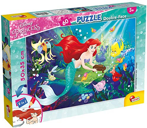 Lisciani - DIE KLEINE MEERJUNGFRAU Puzzle - ab 3 Jahren - Beidseitig bemalbar - Riesenpuzzle und Ausmalbild - Disney Puzzle mit bunten Motiven – Spiele ab 3 Jahren Mädchen