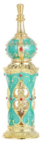 - Botellas de Perfume rellenables, Estilo Vintage de Oriente Medio, Botella de Esencial vacía, 12 ml (Dorado y Verde)