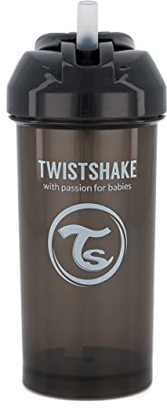 Twistshake Tasse de Paille 360 ml – Gobelet Bébé avec Paille Anti-Fuite – Bouteille d’Eau Anti-Déversement pour Tout-Petits – Tasse de Sevrage Sans BPA – Noir